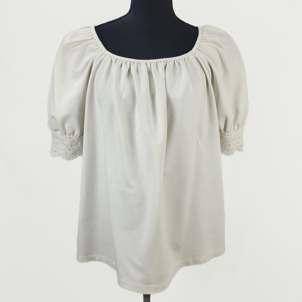 🔥 (5for$35) ANN TAYLOR Cream Puff Sleeve Blouse Size Medium